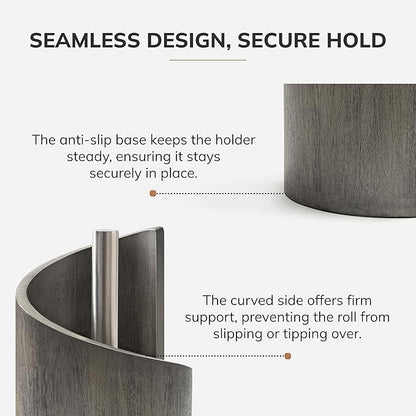 Mountain Paper Towel Holder Countertop with Mango Wood Round Base and Iron Holder