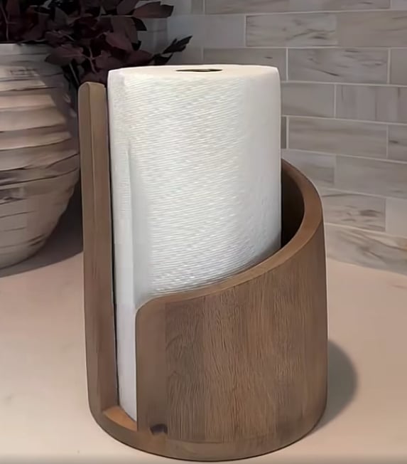 Mountain Paper Towel Holder Countertop with Mango Wood Round Base and Iron Holder