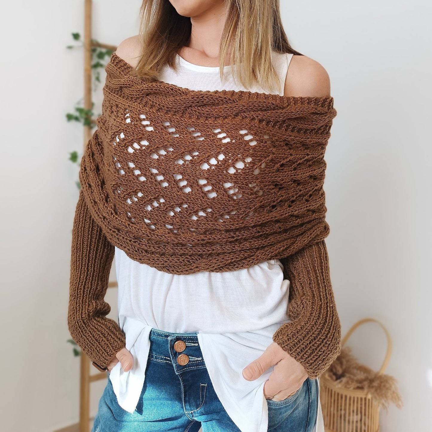 ON SALE🔥Scarf With Sleeves, Knitted Cable Wrap