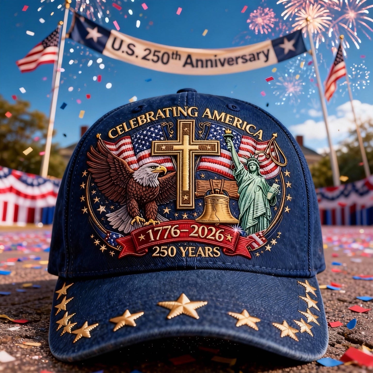 🦅Eagle & Liberty & Cross🎆United States 250th Anniversary Hat🧢