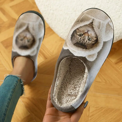🐾 Cozy Cat Print Slip-On Slippers 🐱✨